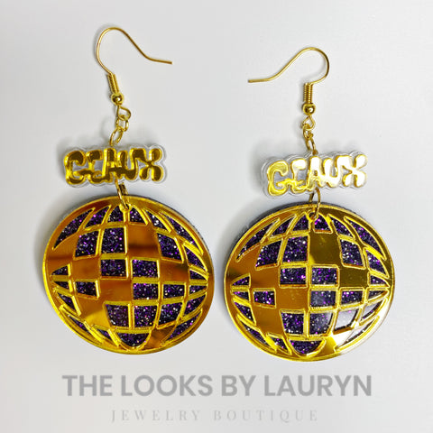 LSU disco ball earrings