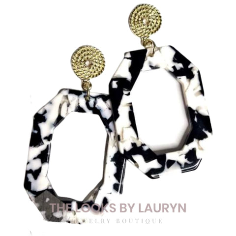 Black and White Acetate Octagon Earrings - The Looks by Lauryn