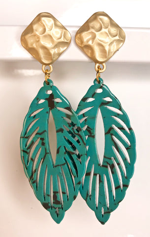 Turquoise Acetate Leaf Earrings - The Looks by Lauryn