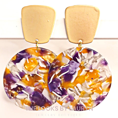 Purple and Gold Disc Earrings