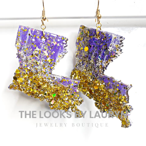 louisiana glitter earrings - lsu earrings - wholesale - the looks by lauryn