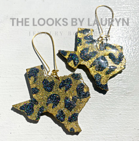 leopard print texas earrings
