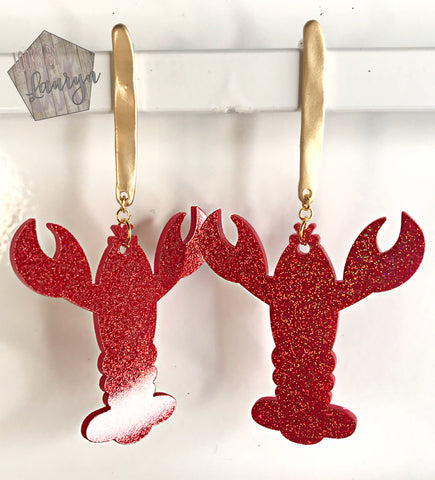 Red Glitter Acrylic Crawfish Earrings with Matte Drop - The Looks by Lauryn