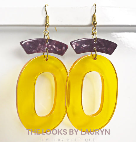 Yellow Oval and Purple Earrings
