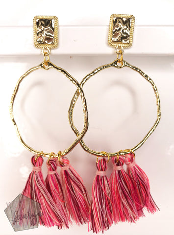 Pink Tassel Earrings on Hoop - The Looks by Lauryn