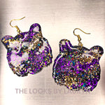 Galaxy Purple and Gold Tiger Head Earrings