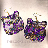 Galaxy Purple and Gold Tiger Head Earrings