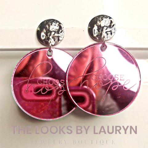 Pink Acrylic Earrings for Breast Cancer Awareness