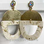Cream Marble Split Oval Earrings
