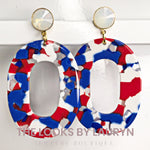 red white and blue oval acetate earrings