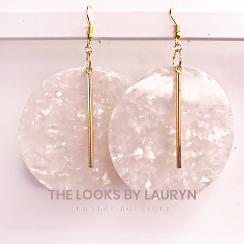 Large Round White Acetate Disc Earrings