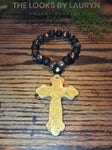 cross blessing beads - black - the looks by lauryn