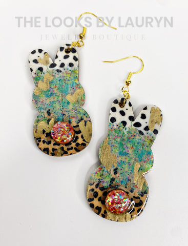 Leopard Print Peep Bunny Earrings