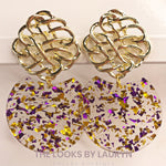 Purple and Gold Glitter Flake Earrings