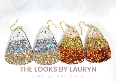 glitter candy corn earrings - the looks by lauryn