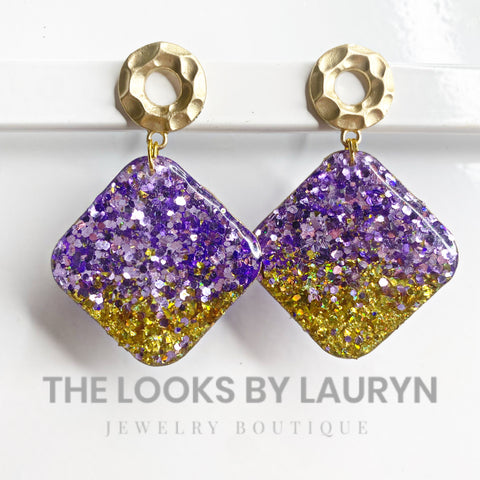 Purple Ice and Gold Flake Earrings