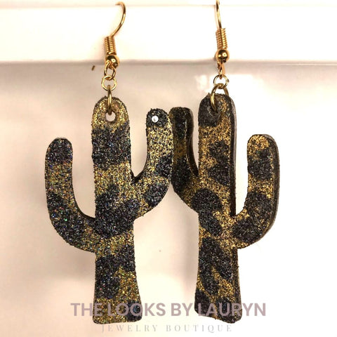 cactus earrings - leopard print