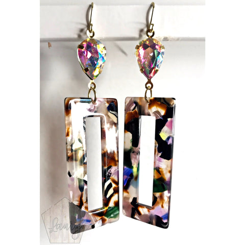 Purple Rectangle and Crystal Earrings - The Looks by Lauryn