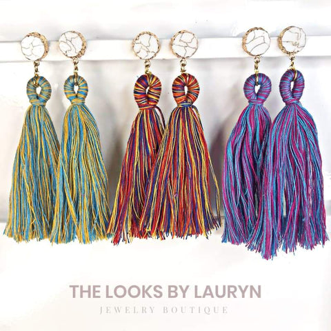 white turquoise and tassel earrings - the looks by lauryn